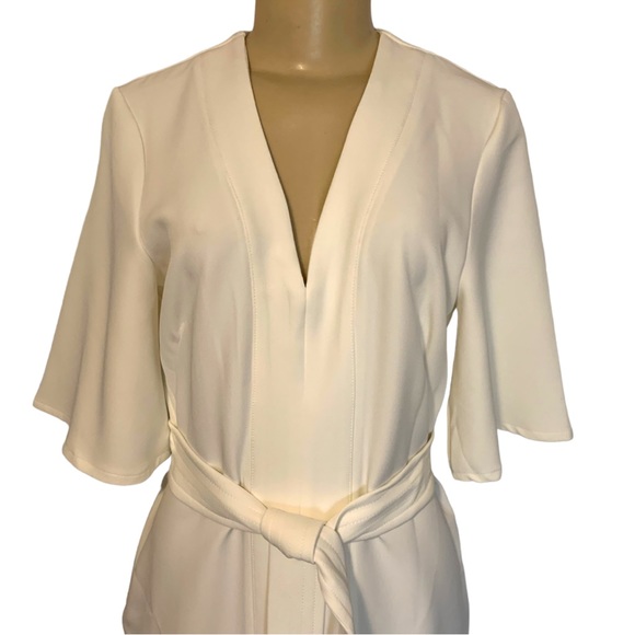 ASOS Kimono Style Bell Sleeve Fitted A-line Midi Belted White Dress 6 - Picture 3 of 12